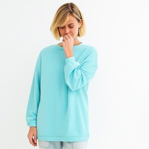 AERIE Real Crew Oversized Sweatshirt Aqua S NWT